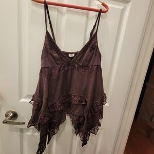 BNWT Kimchi Blue Asterid Lace Trim Asymmetric Babydoll Cami - Brown